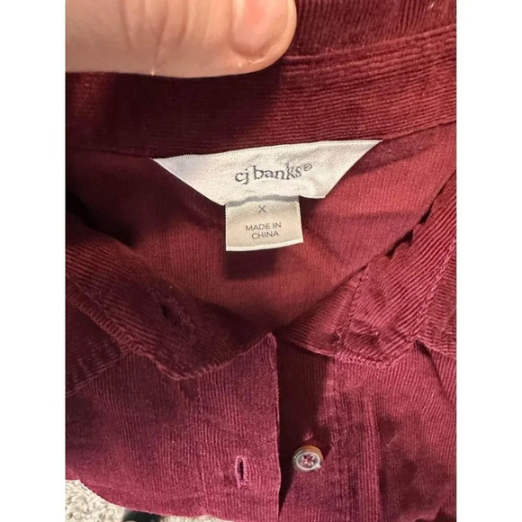 Corduroy Burgundy button up layering top shacket size 14W #0816 - Picture 7 of 8